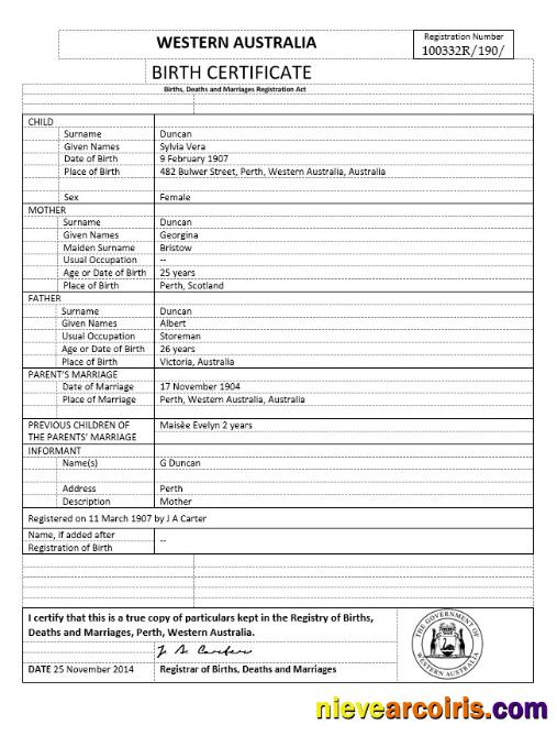 Australia Western Australia birth certificate, version 1